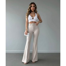 Haka Giyim Kadın Ithal Kumaş Doubleface Ispanyol Paça Kemer Detaylı Çekme Solma Yapmaz