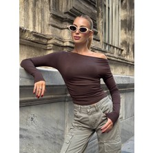 SEVENLINE Kadın Üç Şekilde Giyilebilen Crop Bluz Kahve - L