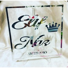 Evsay Pleksi Isimlik Masa Üstü Aynalı Gümüş Isimlik Söz Nişan Düğün Bebek Için Masaüstü Isimlik 28CM