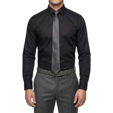 Italyan Stil Slim Fit Erkek Kravat Yaka Gömlek Siyah T13428