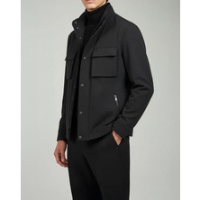 Italyan Stil Slim Fit Fermuarlı Ceket Pantolon Spor Takım Elbise Siyah T14976