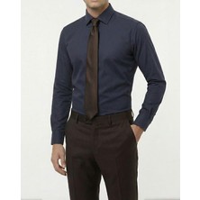 Italyan Stil Slim Fit Erkek Kravat Yaka Gömlek Lacivert T14248