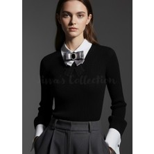 Cash Trade Kadın Fiyonk Broş-Gri. Siyah Taş Ve Boncuk Detaylı. Fiyonk Broş Kurdele. El Yapımı Özel