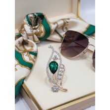 Cash Trade Yeşil Taşlı Yaprak Broş