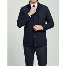 Italyan Stil Slim Fit Fermuarlı Ceket Pantolon Spor Takım Elbise Lacivert T14977
