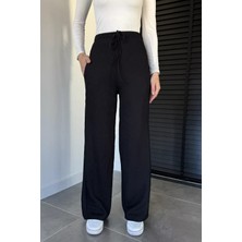 Gülseli Kadın Bel Lastikli Kendinden Çizgi Desenli Palazzo Pantolon P-00019663