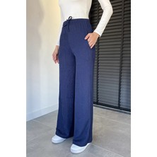 Gülseli Kadın Bel Lastikli Kendinden Çizgi Desenli Palazzo Pantolon P-00019663