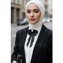 Cash Trade Kadın Fiyonk Broş-Siyah. Parlayan Rhinestone Çiçek Detaylı. Fiyonk Broş Kurdele. El Yapımı Özel