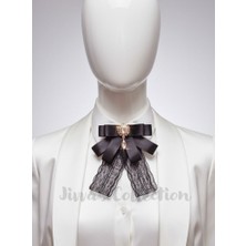 Cash Trade Siyah Saten Kadın Fiyonk Broş. Parlayan Rhinestone Sallantılı Detaylı Fiyonk Broş .Boyun Kravat