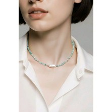 Aytens Takı Doğal Turkuaz Taşlı Iri Barok Inci Kolye Bileklik Seti