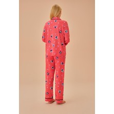 Dream Fashion Kırmızı Desenli Panda Gömlek Yaka Pijama Takımı