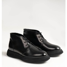 Italyan Stil  Naturel Deri Rugan Kışlık Erkek Bot Ayakkabı Siyah T13426