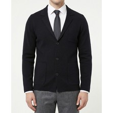 Italyan Stil Slim Fit Erkek Mono Yaka Düğmeli Hırka Siyah T14842