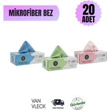 Van Vleck 20 Adet Mikrofiber Temizlik Bezi – Kutulu, 19X20 Cm, Mavi Yeşil Pembe Renkler