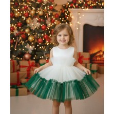 Murat Baby Kız Çocuk Tüllü Parti Elbisesi – Yeşil Beyaz Prenses Model