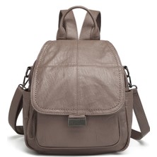 Hüvendo Barcelona Çok Cepli Kapak Detaylı Günlük Orta Boy Kadın Sırt Çantası Vizon