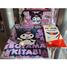 Ada Çanta Kırtasiye 3'ü 1 Arada - Kuromi Figürlü Çift Bölmeli Kalem Kutusu,boyama Kitabı ve 12 Li Kuruboya Kalemi AD3661
