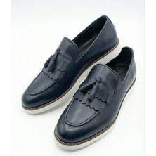 Italyan Stil Iç Dış Naturel Deri Nappa Erkek Ayakkabı Lacivert T12795