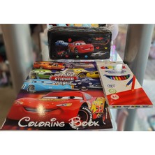 Ada Çanta Kırtasiye 3'ü 1 Arada - Arabalar Figürlü Çift Bölmeli Kalem Kutusu,boyama Kitabı ve 12 Li Kuruboya Kalemi