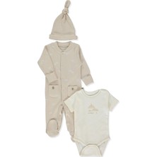 Bebetto Organik Raporlu Kaşkorse Tulum Set 3lü (Organıc Born Wıth Love) Bej
