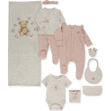 Bebetto Organik Waffle Süprem Zıbın Set 10LU (Organıc Cute Bear) Pembe