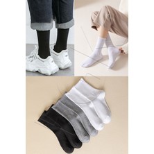 Bgk Unisex 6 Çift Düz Siyah-Beyaz Tenis Çorap