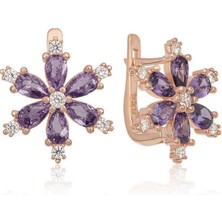 Özcömert Silver Gümüş Mor Lotus Çiçeği Kadın Küpe