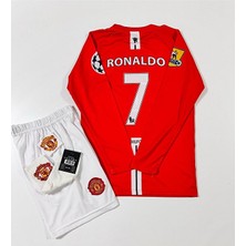 M.unitedd Moskova 2008 Sezonu Cristiano Ronaldouzun Kol Çocuk Forması 4'lü Set (Armalı)