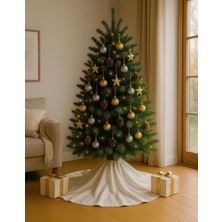 Ases Design Yılbaşı Ağacı Etek Örtüsü 120 cm | Gold Biyeli Beyaz | Ayak Gizleyici Dekoratif Örtü