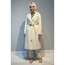 Lale Butik Kadın Düğme Detay Kaşmir Kaban 6346 Ekru