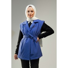 Lale Butik Kapitone Kuşak Detay Yelek 51258 Indigo