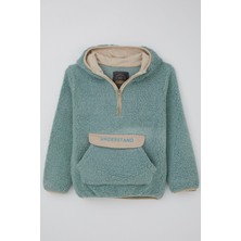 Reycan Erkek Çocuk Peluş Sweatshirt Kapüşonlu Kanguru Cepli 5-8 Yaş, Su Yeşili