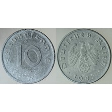 Banknoting Almanya 10 Pfennig 1940 A. Ikinci Dünya Savaşı Nazi Dönemi. Gamalı Haç. Çinko.