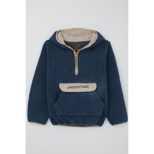 Reycan Erkek Çocuk Peluş Sweatshirt Kapüşonlu Kanguru Cepli 5-8 Yaş, Indigo