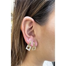 Şamlı Erdoğan 14 Ayar Altın Kare Taşlı Çerçeve Çıkartılabilir Sallantı Küpe