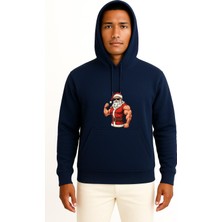 Bahriyeli Collection Kapüşonlu Kaslı Noel Baba Yılbaşı Christmas Göğüs Baskılı Unisex Sweatshirt