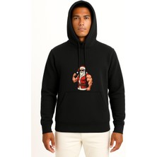 Bahriyeli Collection Kapüşonlu Kaslı Noel Baba Yılbaşı Christmas Göğüs Baskılı Unisex Sweatshirt