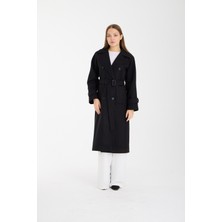 Bolivente Isabella Siyah Regular Kruvaze Kaşe Kaban