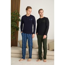 Nightlove Erkek Muz Yaka Uzun Kollu Pijama Takımı