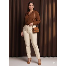 Akşen Giyim Büyük Beden Atlas Kumaş Mevsimlik Fleto Cepli Kalem Paça Bilek Boy Pantolon