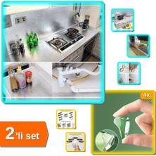 Hereveoyuncak Alüminyum Folyo Yapışkanlı Mutfak Koruyucu + Silikon Şeffaf Masa Köşe Koruması 4 Adet - 2li Set Q1V1