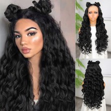 Mg Siyah Fiber Sentetik Yoğun Dalgalı Tül Peruk