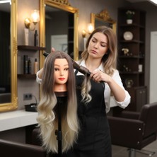 Mg Kuaför Eğitim Mankeni / Yaki + Masa Aparatı / Kahverengi / Platin