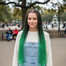 Mg Afrika Örgüsü ve Rasta Için Sentetik Ombreli Saç / Siyah / Zümrüt Yeşili