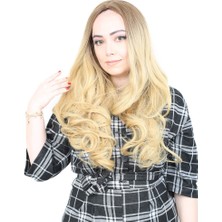 Mg Yoğun Dalgalı Fiber Sentetik Uzun Perçemsiz Peruk / Kumral / Sarı Ombreli