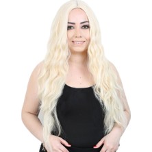 Mg Su Dalgası Uzun Perçemsiz Fiber Sentetik Peruk / Platin