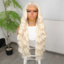 Mg Beyaz Platin Ekstra Uzun Fiber Sentetik Dalgalı Tül Peruk