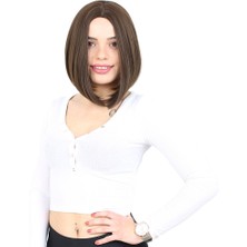 Mg Kahkülsüz Düz Kısa Fiber Sentetik Peruk / Açık Kahve