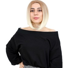 Mg Kahkülsüz Düz Kısa Fiber Sentetik Peruk / Balköpüğü / Platin Ombreli