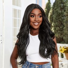 Mg Su Dalgası Fiber Sentetik Tül Peruk / Siyah